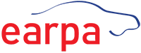 Quelle: earpa Abbildung des earpa Logos mit der angedeuteten Silhouette eines Autos im Hintergrund