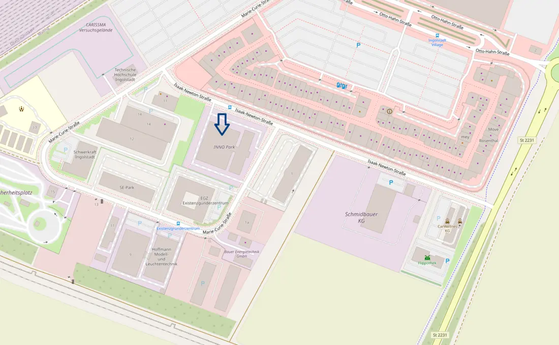 Kartenausschnitt con Openstreetmap Marie-Curie-Str. 2, Ingolstadt